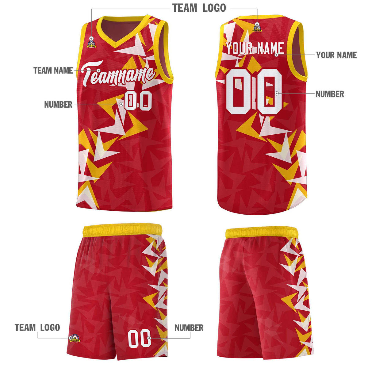 Custom Red Boomerang Pattern Kits Basketball Jersey|KXKSHOP