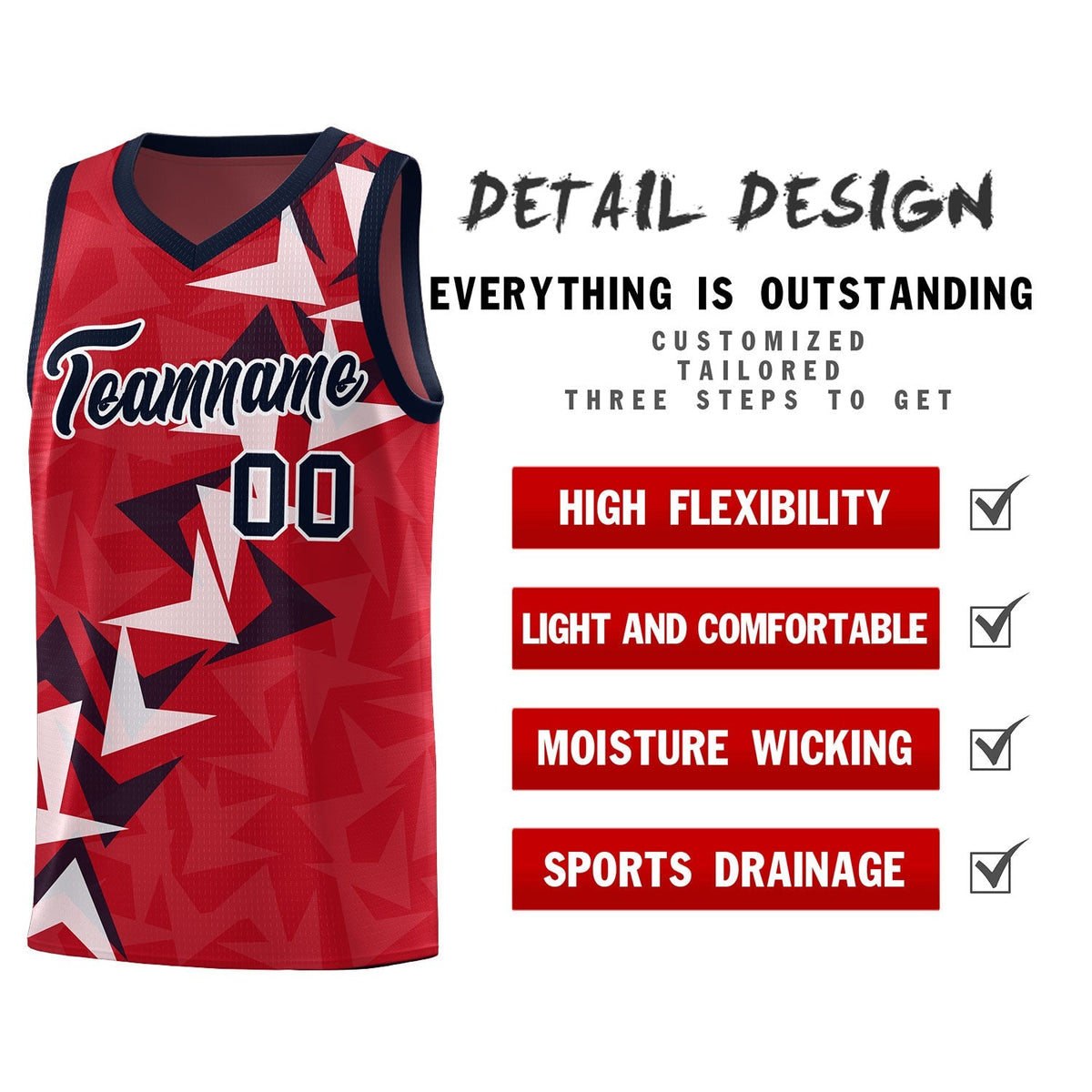 Custom Red Boomerang Pattern Kits Basketball Jersey|KXKSHOP