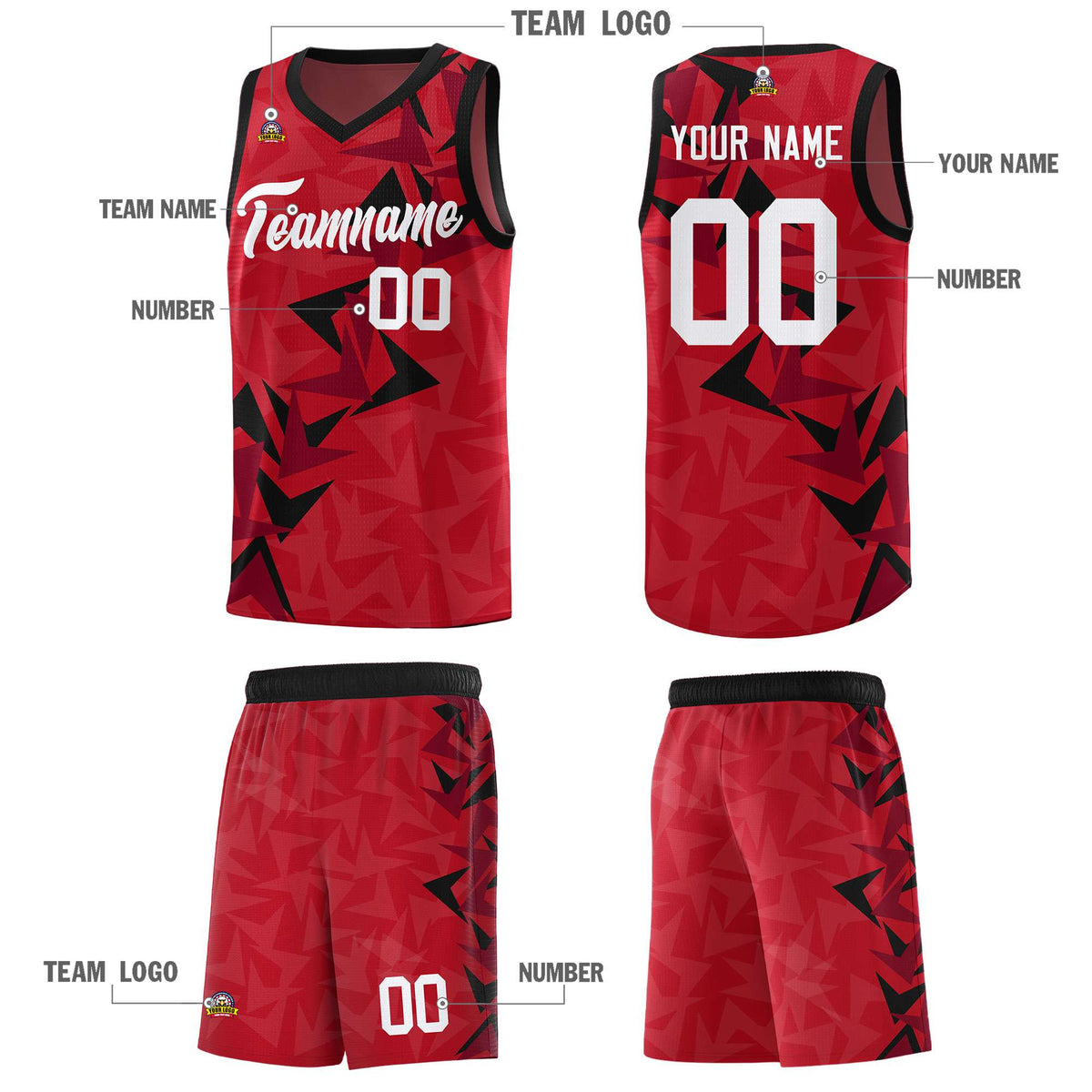 Custom Red Boomerang Pattern Kits Basketball Jersey|KXKSHOP