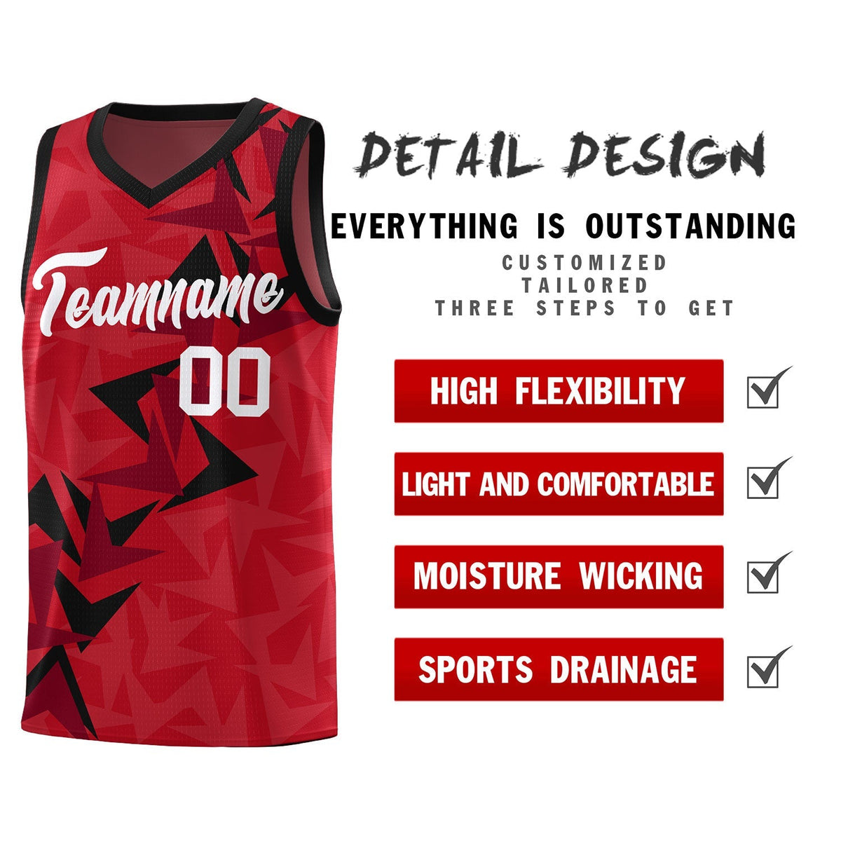 Custom Red Boomerang Pattern Kits Basketball Jersey|KXKSHOP