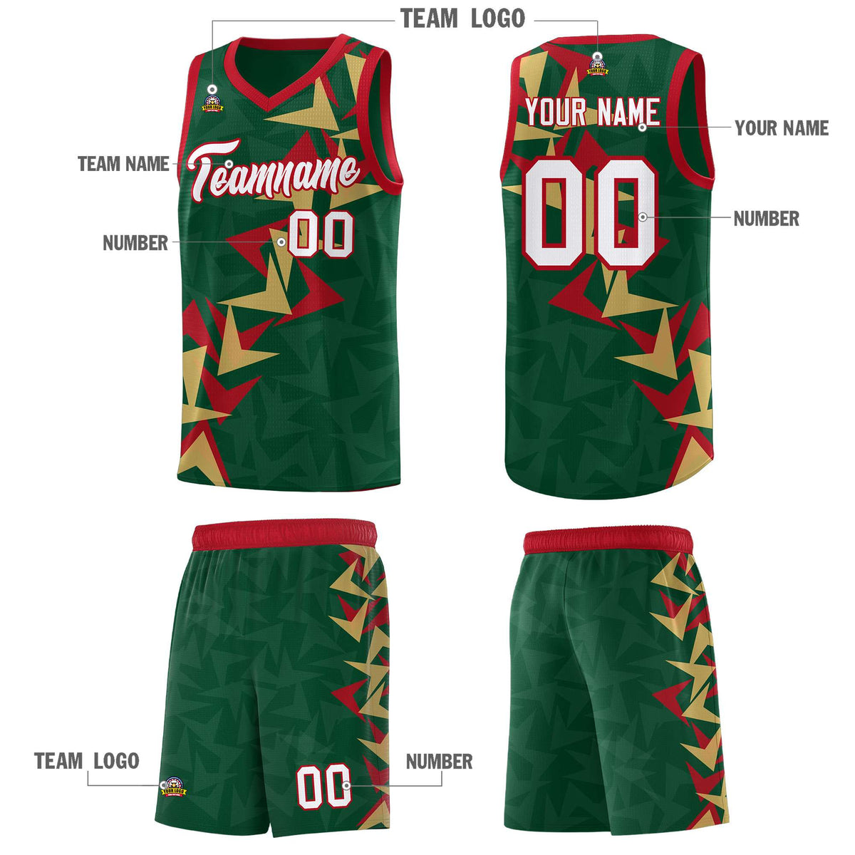 Custom Hunter Green Boomerang Pattern Kits Basketball Jersey|KXKSHOP