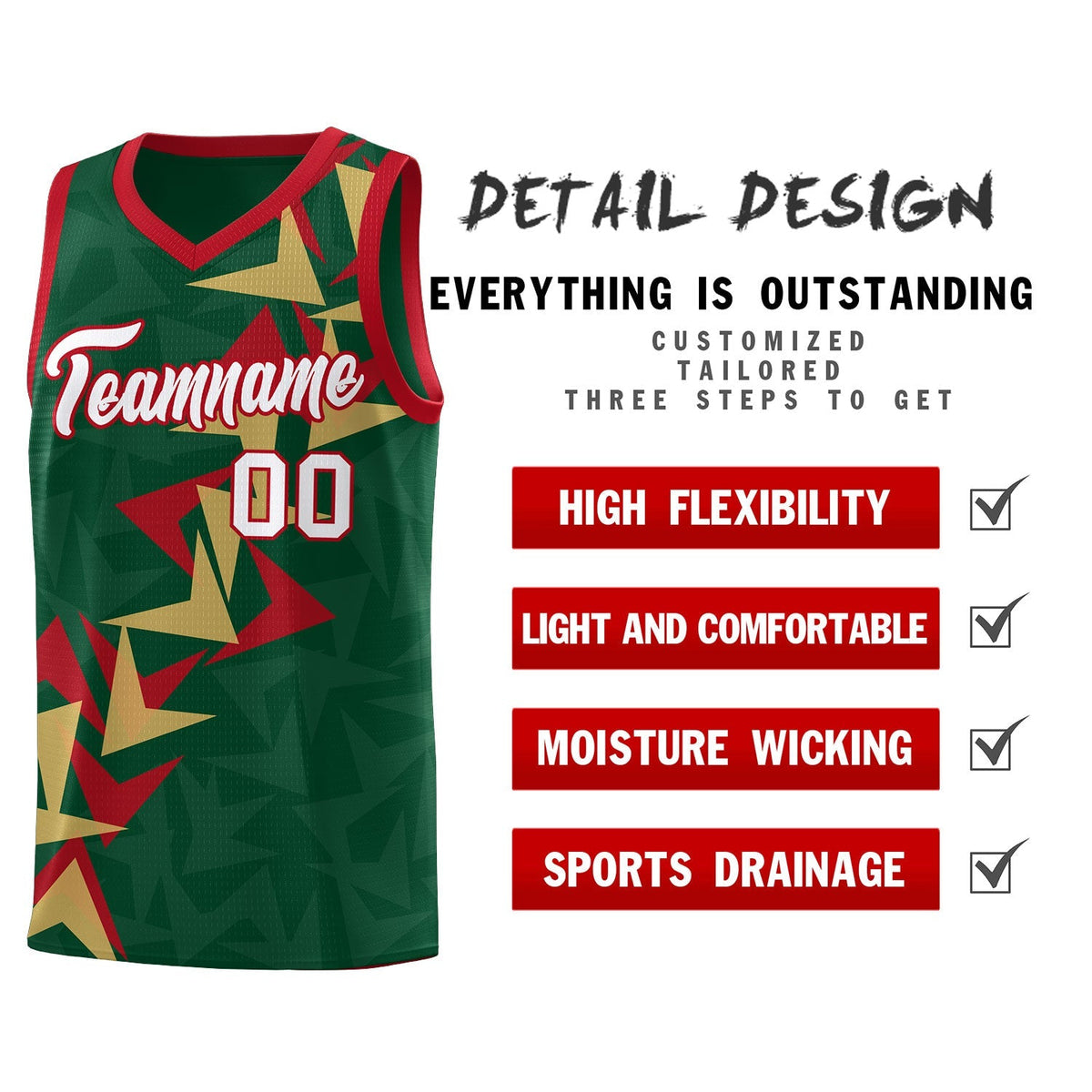 Custom Hunter Green Boomerang Pattern Kits Basketball Jersey|KXKSHOP