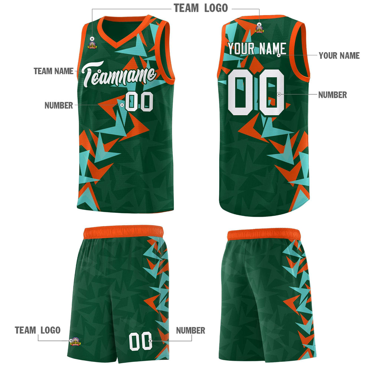 Custom Hunter Green Boomerang Pattern Kits Basketball Jersey|KXKSHOP