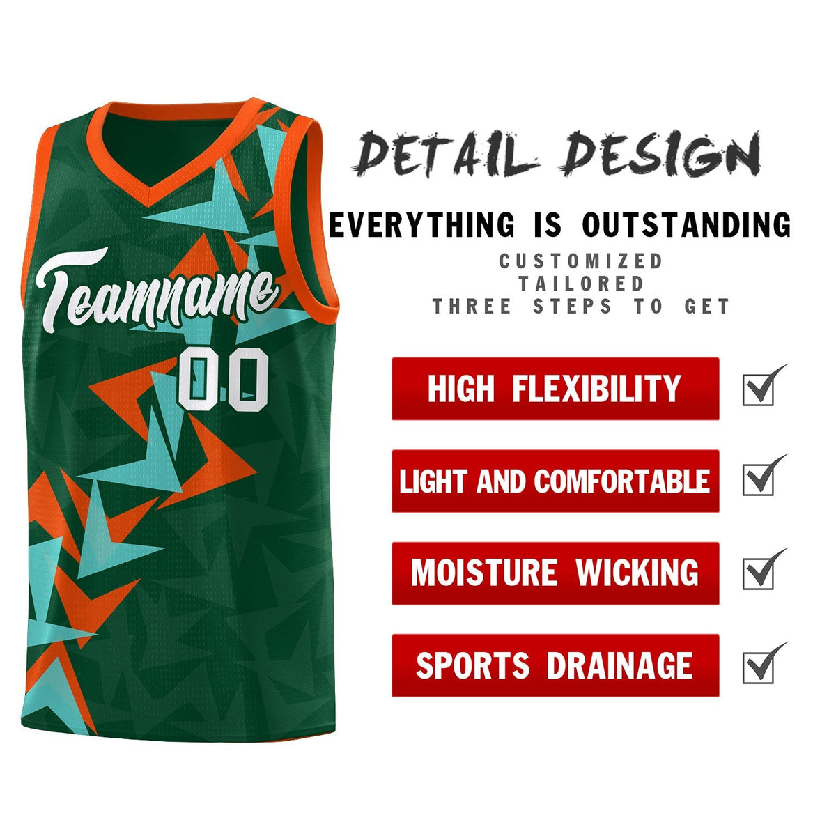 Custom Hunter Green Boomerang Pattern Kits Basketball Jersey|KXKSHOP