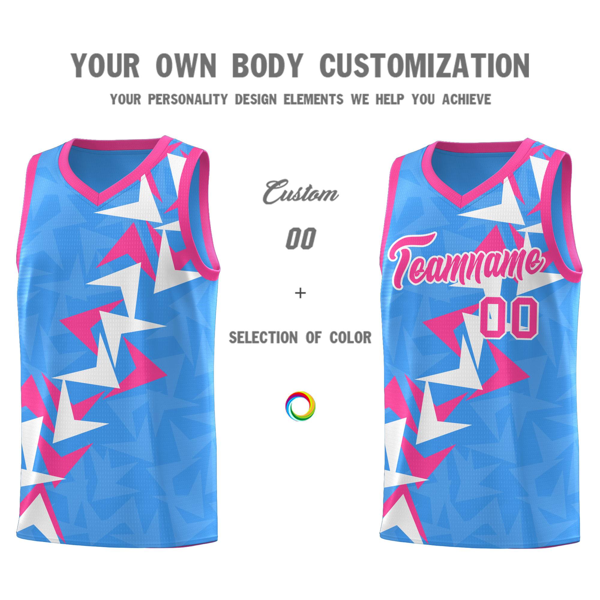 Custom Light Blue Boomerang Pattern Kits Basketball Jersey|KXKSHOP
