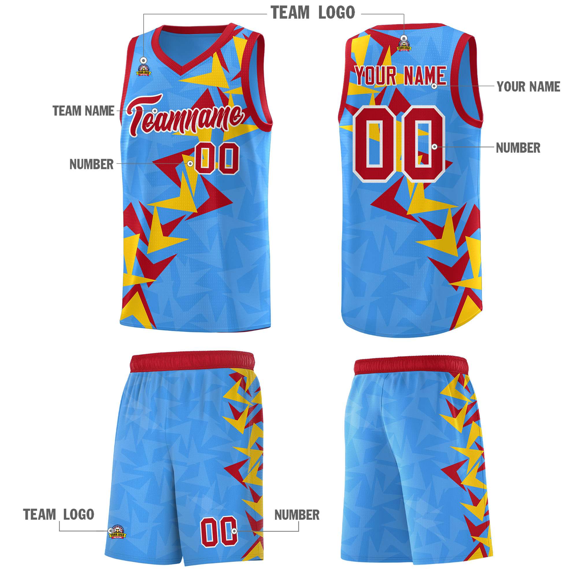 Custom Light Blue Boomerang Pattern Kits Basketball Jersey|KXKSHOP