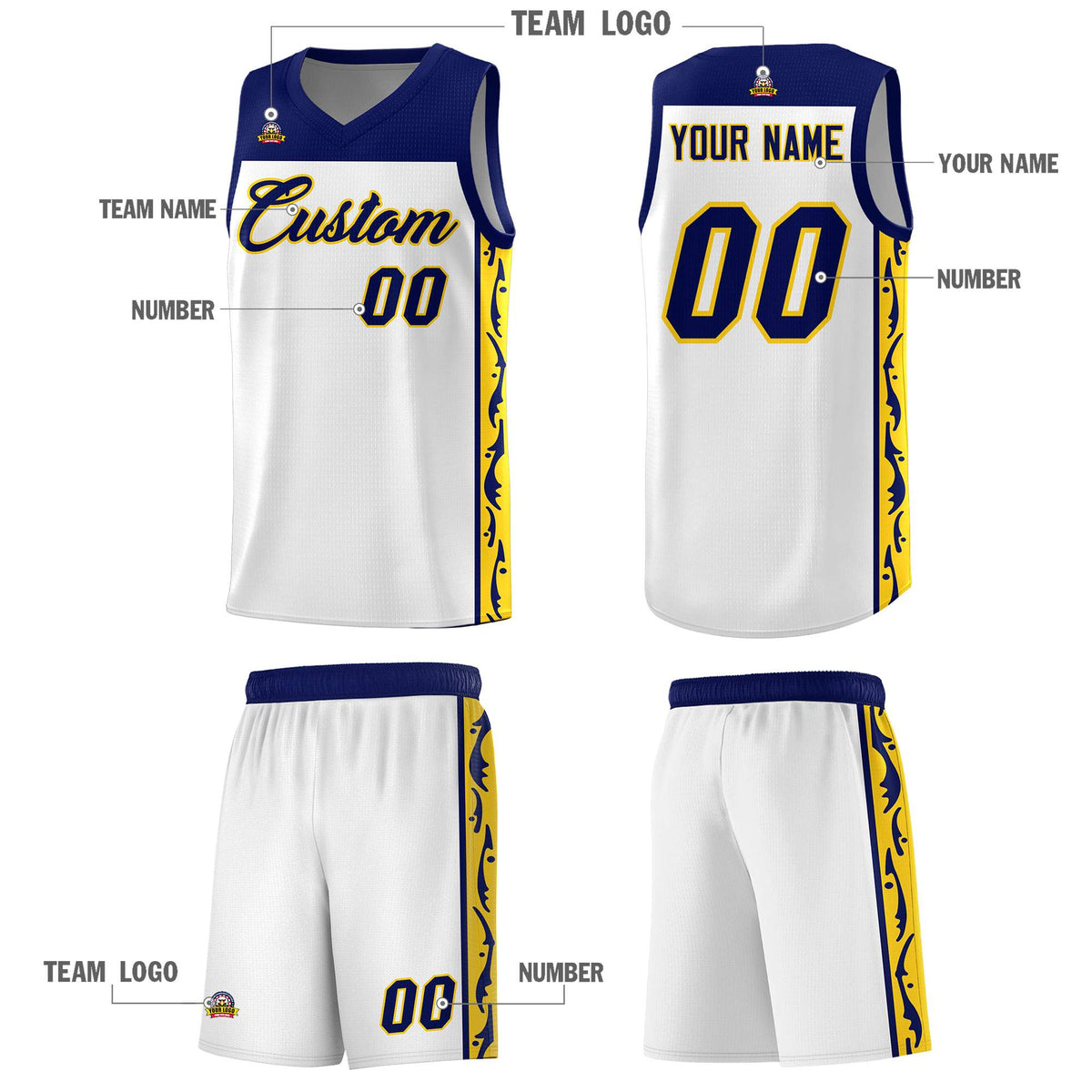Custom White Side Pattern Sports Uniform Basketball Jersey|KXKSHOP