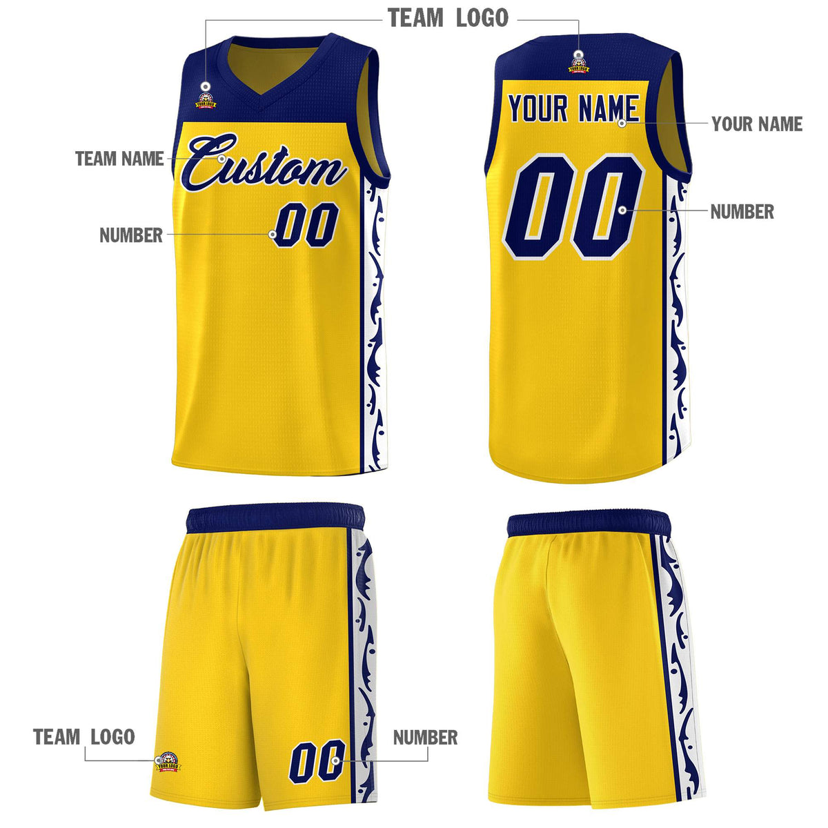 Custom Gold Side Pattern Sports Uniform Basketball Jersey|KXKSHOP