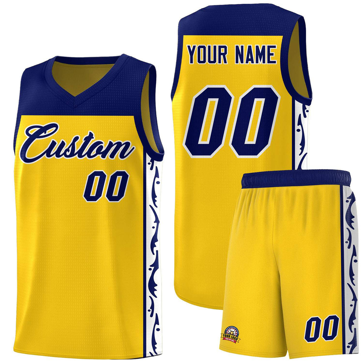 Custom Gold Side Pattern Sports Uniform Basketball Jersey|KXKSHOP
