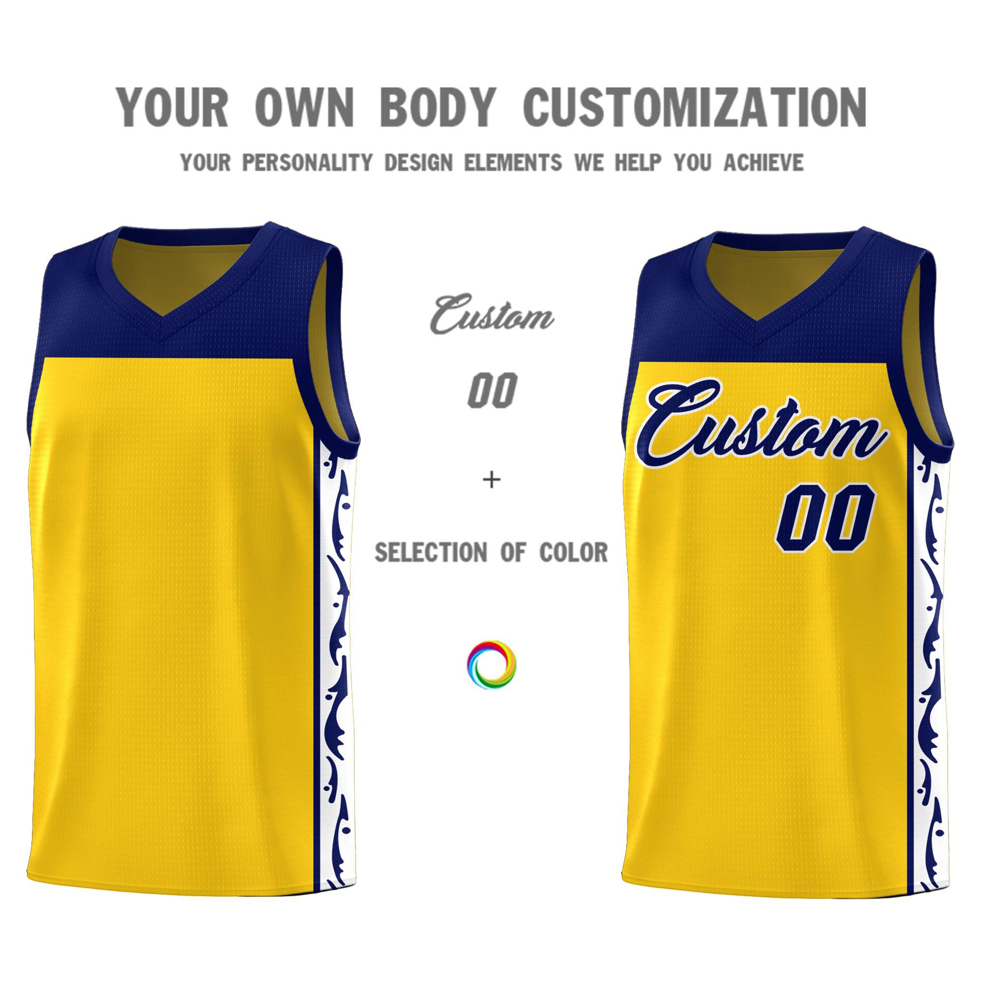 Custom Gold Side Pattern Sports Uniform Basketball Jersey|KXKSHOP