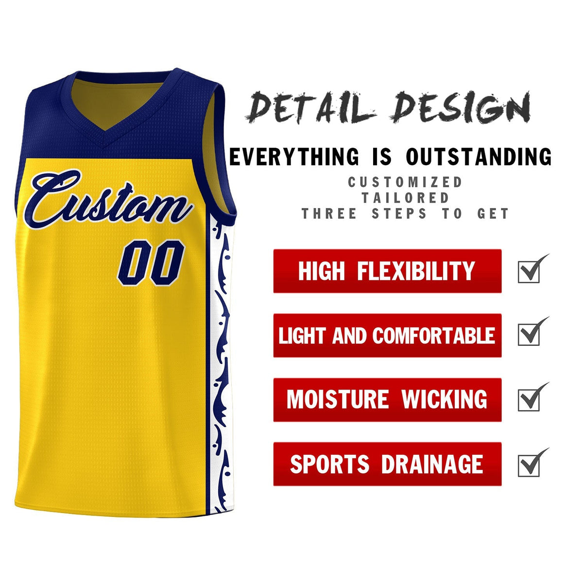Custom Gold Side Pattern Sports Uniform Basketball Jersey|KXKSHOP
