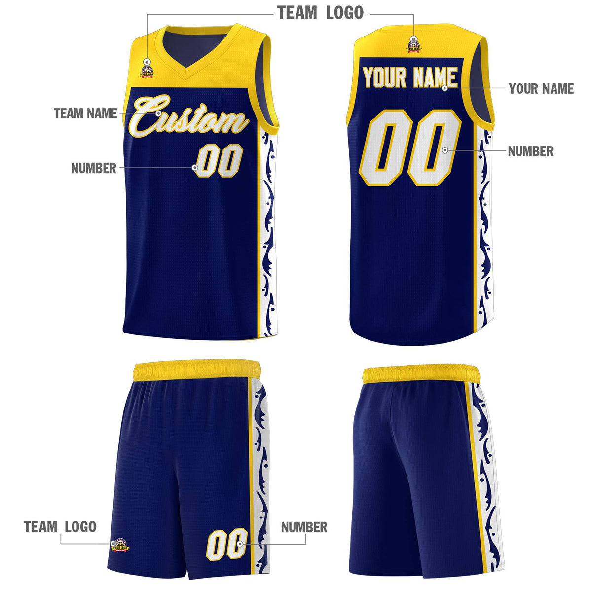 Custom Navy Side Pattern Sports Uniform Basketball Jersey|KXKSHOP