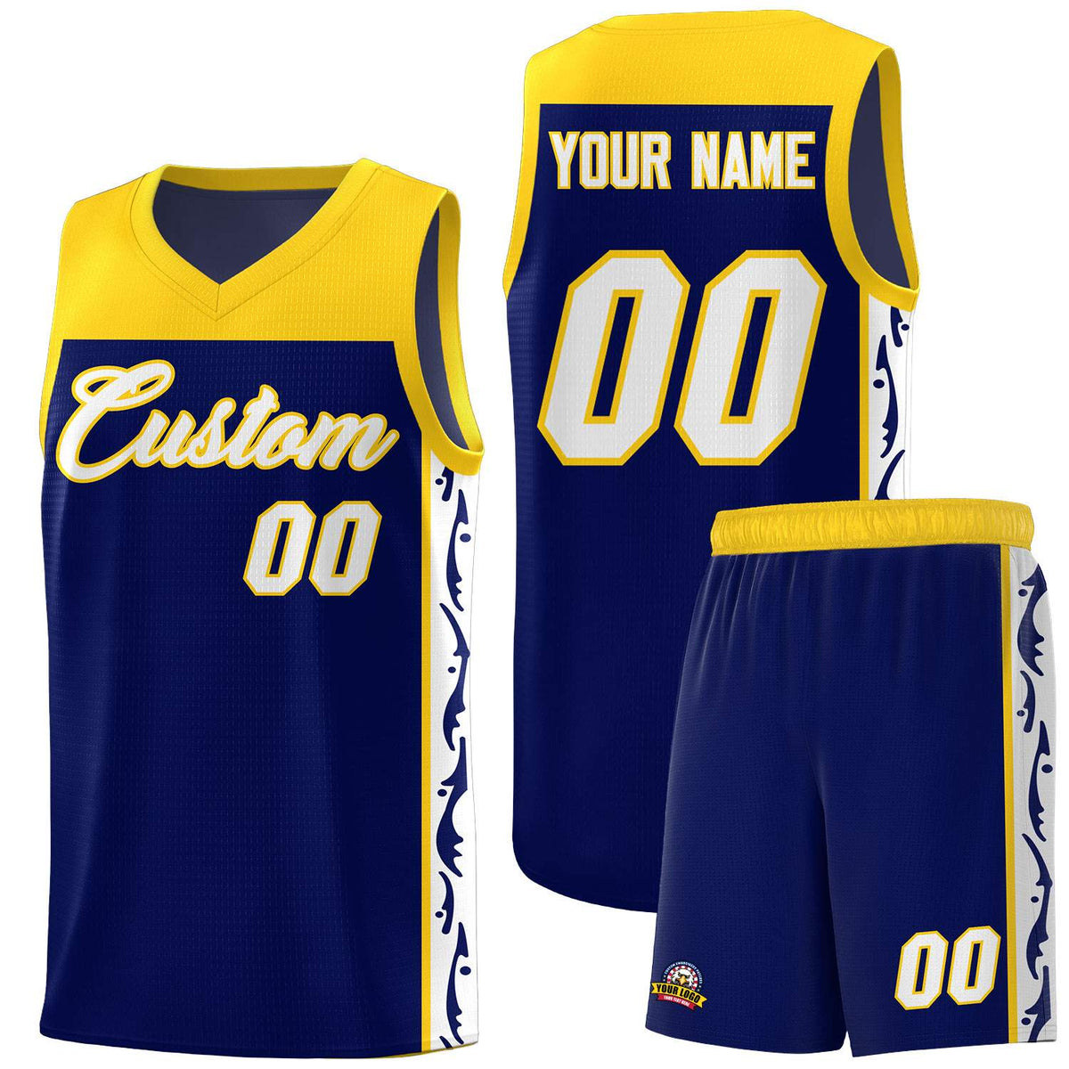 Custom Navy Side Pattern Sports Uniform Basketball Jersey|KXKSHOP