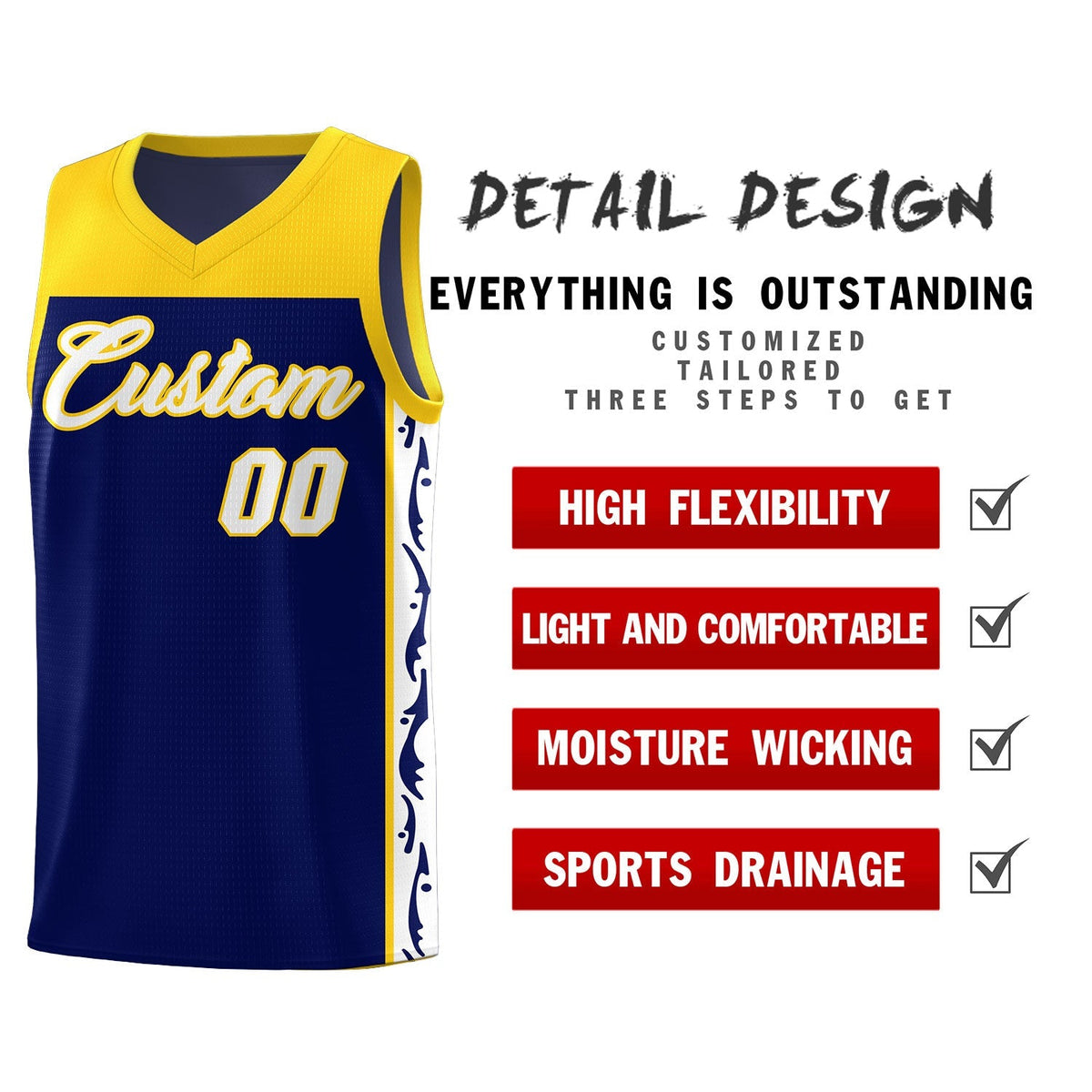 Custom Navy Side Pattern Sports Uniform Basketball Jersey|KXKSHOP
