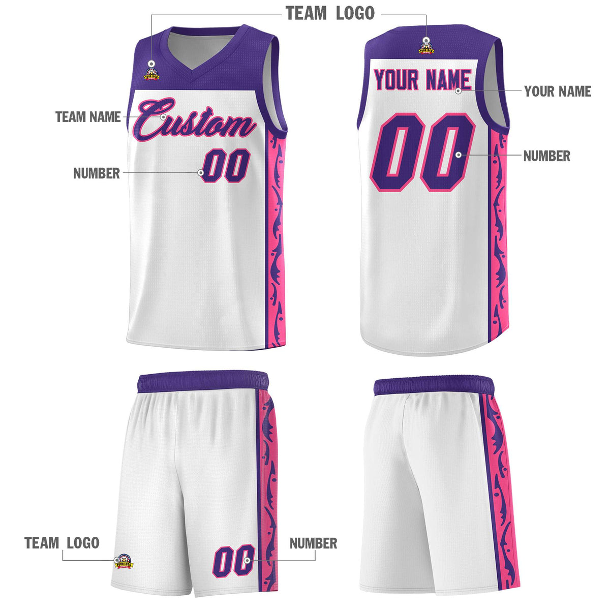 Custom White Side Pattern Sports Uniform Basketball Jersey|KXKSHOP
