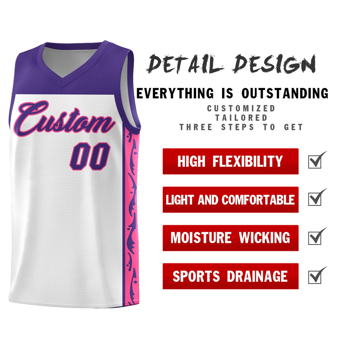 Custom White Side Pattern Sports Uniform Basketball Jersey|KXKSHOP