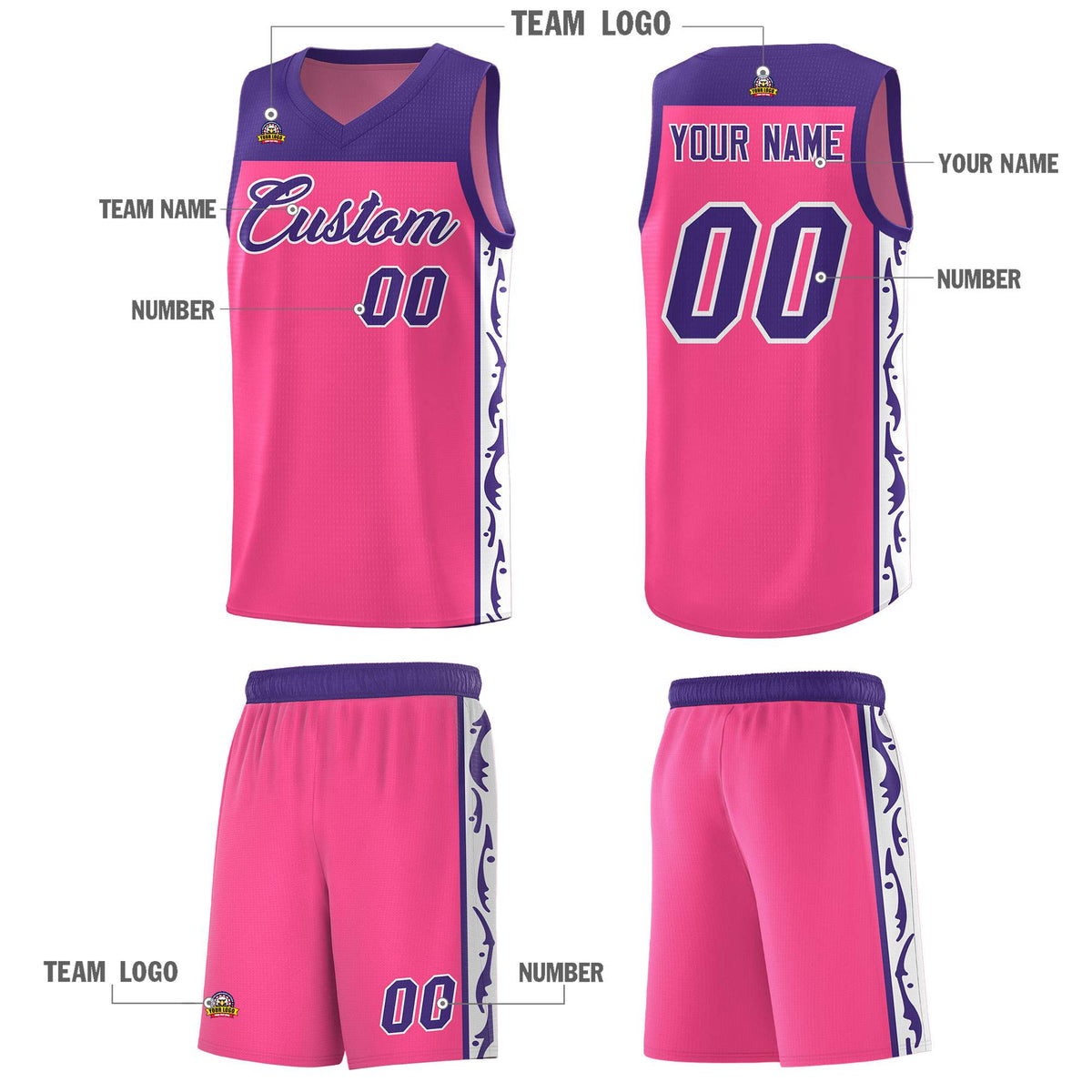 Custom Pink Side Pattern Sports Uniform Basketball Jersey|KXKSHOP