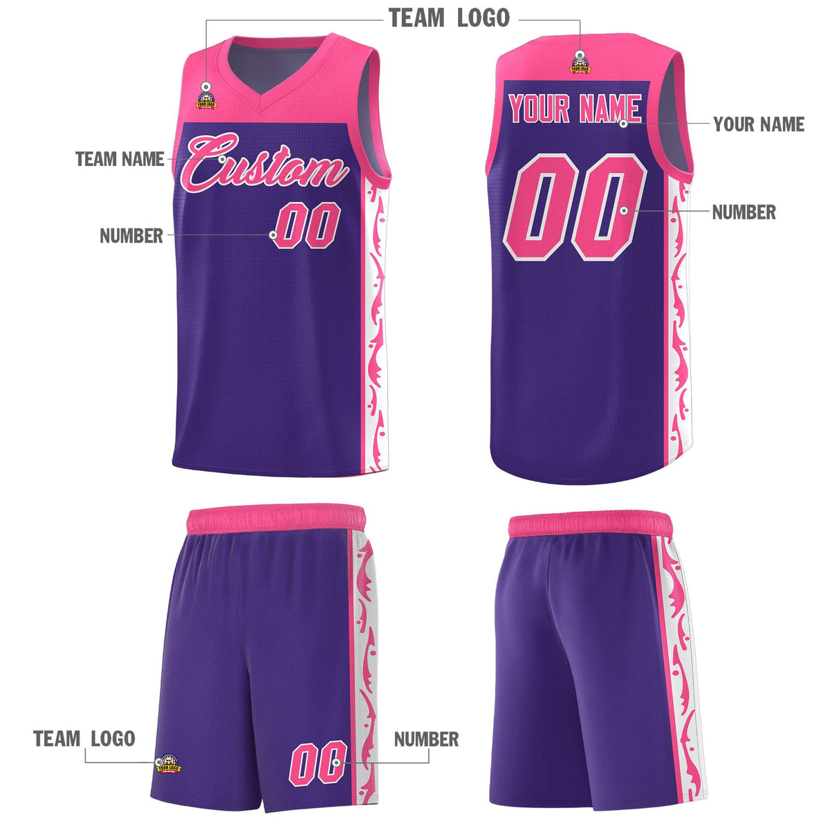 Custom Purple Side Pattern Sports Uniform Basketball Jersey|KXKSHOP