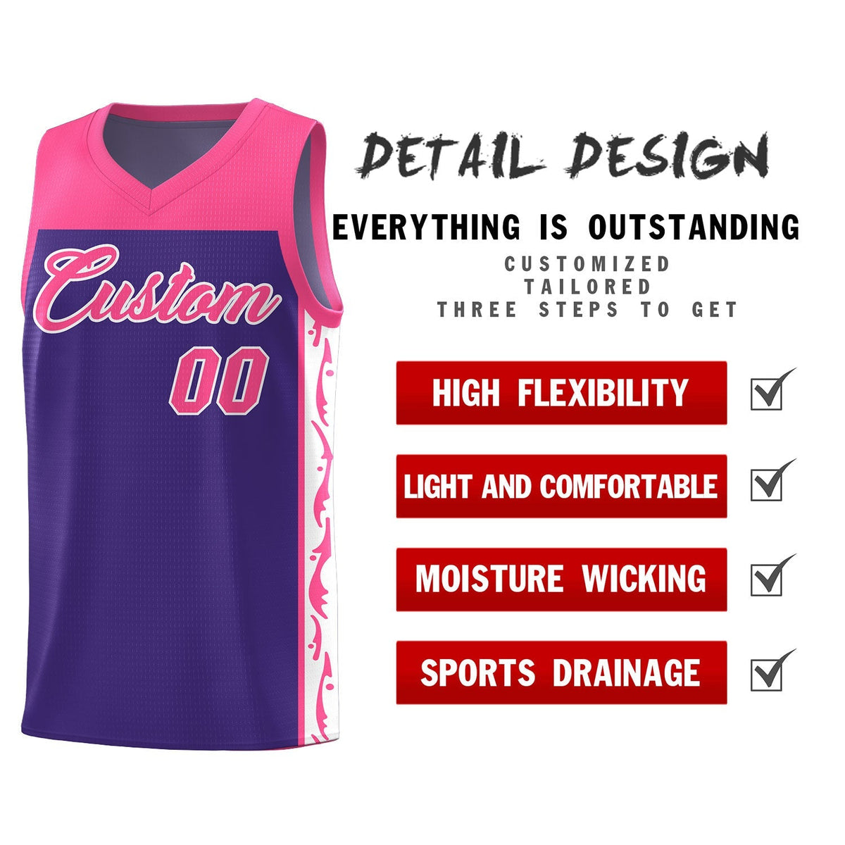 Custom Purple Side Pattern Sports Uniform Basketball Jersey|KXKSHOP