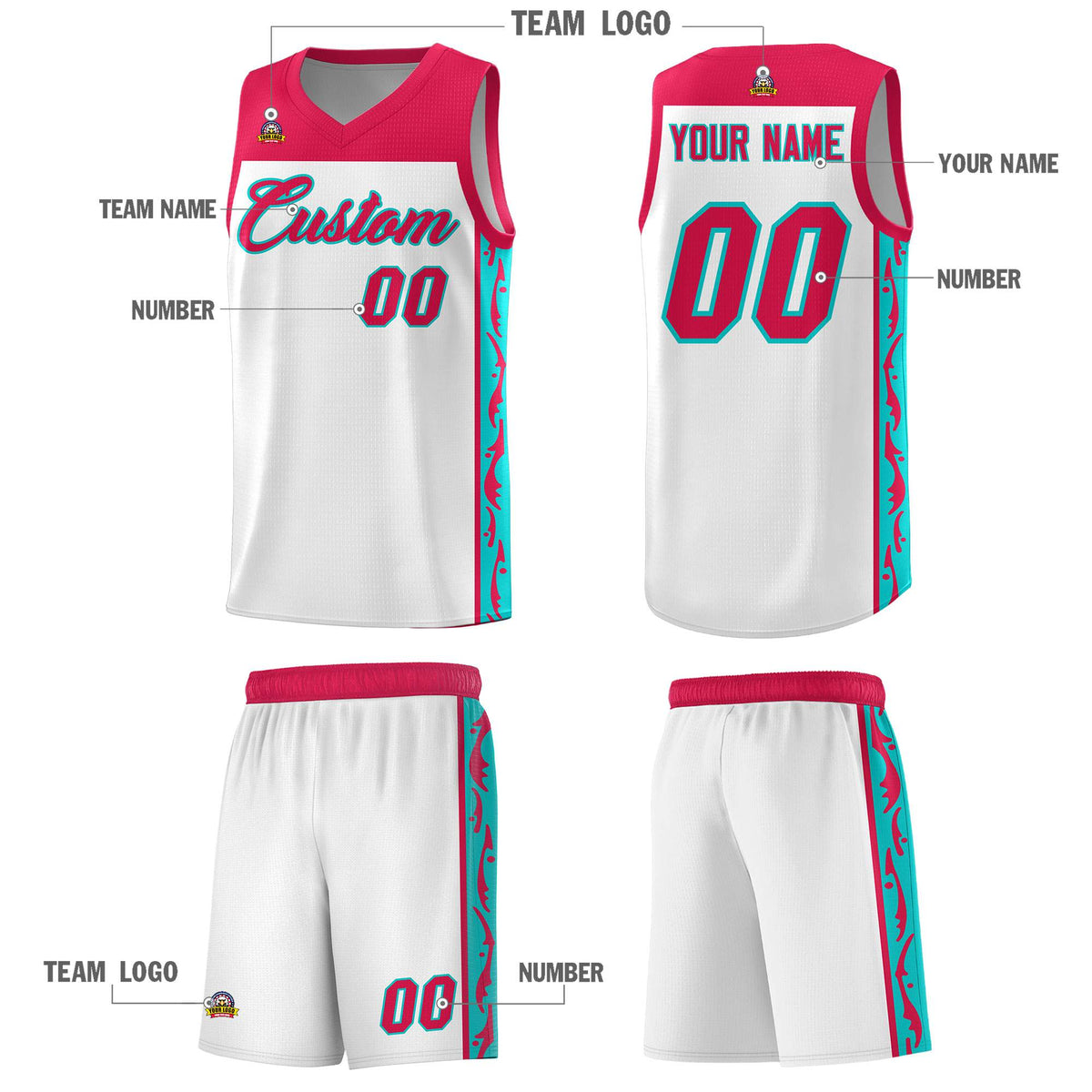 Custom White Side Pattern Sports Uniform Basketball Jersey|KXKSHOP