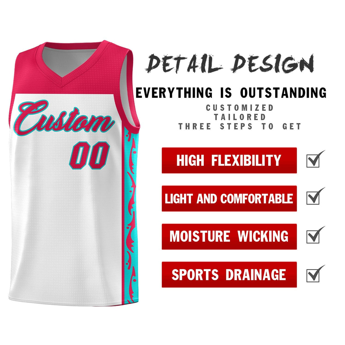 Custom White Side Pattern Sports Uniform Basketball Jersey|KXKSHOP