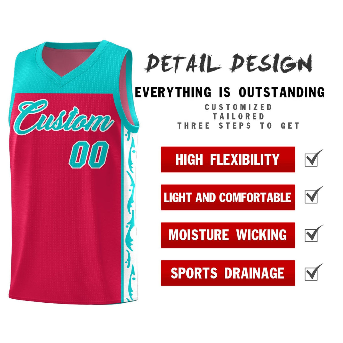 Custom Red Side Pattern Sports Uniform Basketball Jersey|KXKSHOP