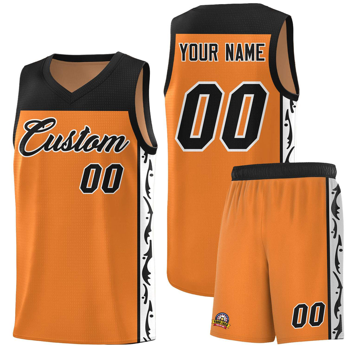 Custom Gold Orange Side Pattern Sports Uniform Basketball Jersey|KXKSHOP
