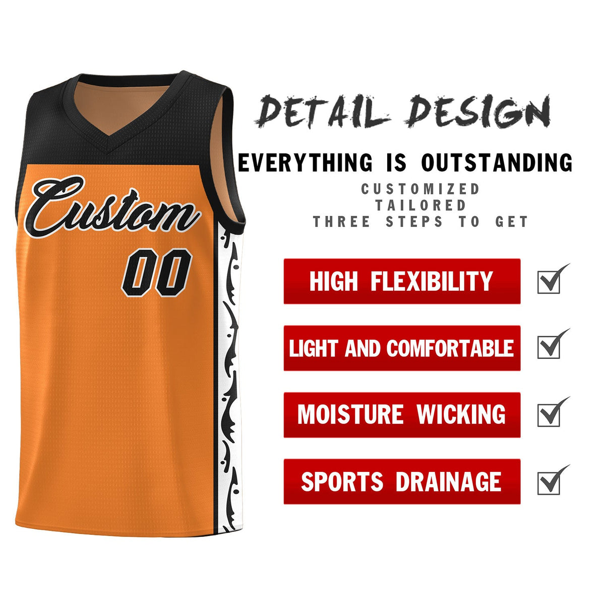 Custom Gold Orange Side Pattern Sports Uniform Basketball Jersey|KXKSHOP