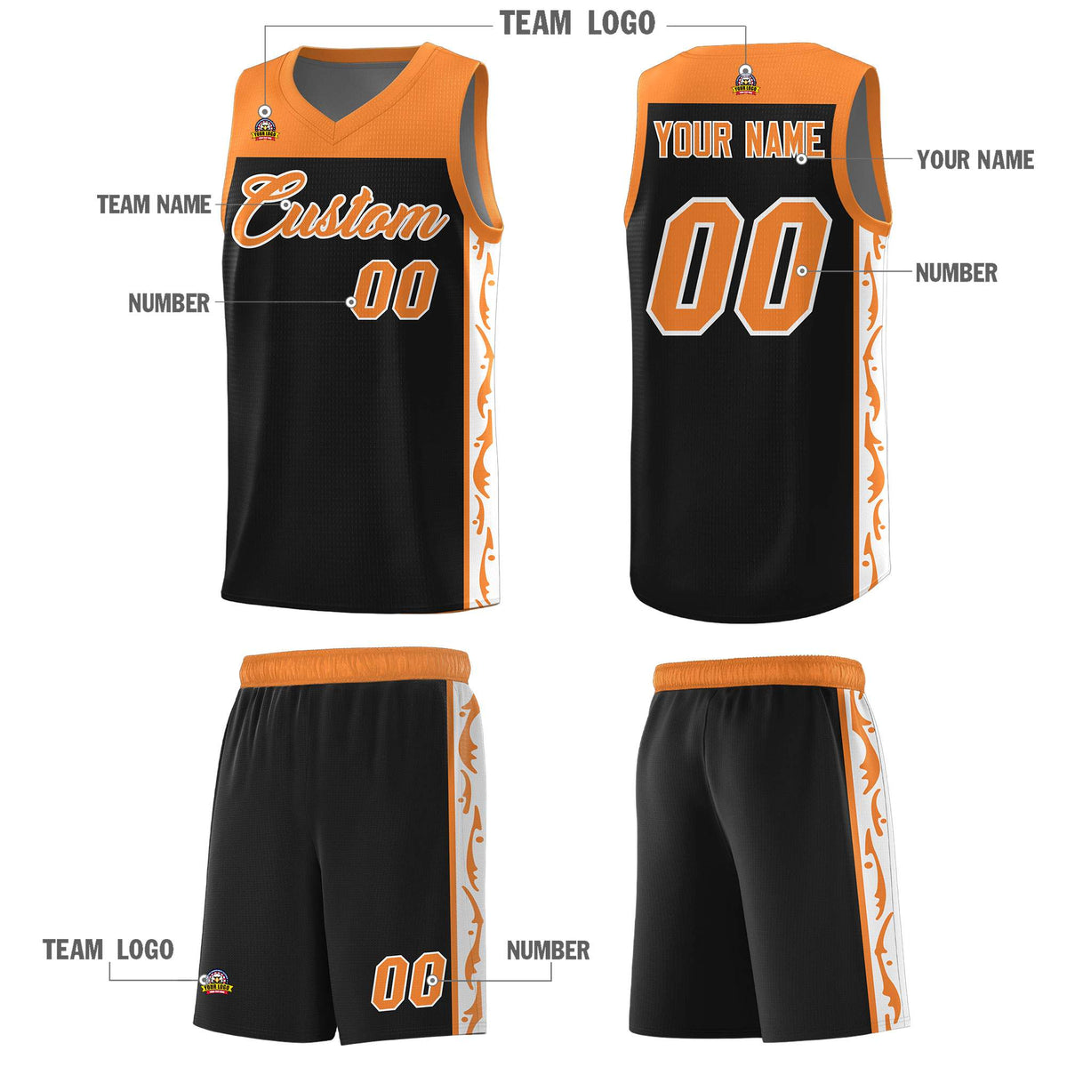 Custom Black Side Pattern Sports Uniform Basketball Jersey|KXKSHOP