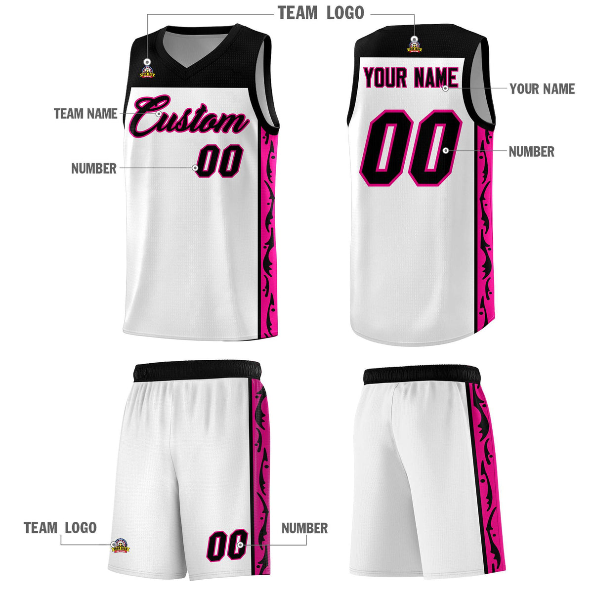 Custom White Side Pattern Sports Uniform Basketball Jersey|KXKSHOP