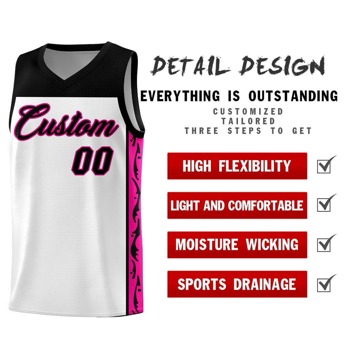 Custom White Side Pattern Sports Uniform Basketball Jersey|KXKSHOP