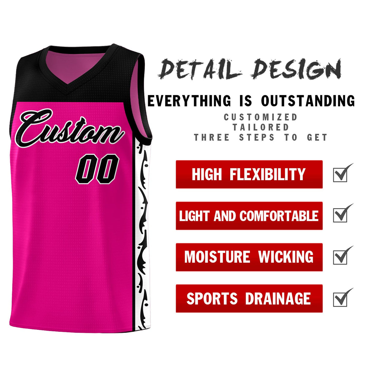 Custom Red Side Pattern Sports Uniform Basketball Jersey|KXKSHOP