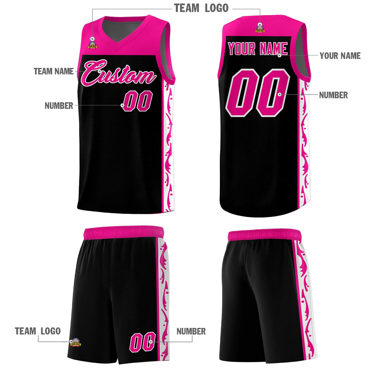 Custom Black Side Pattern Sports Uniform Basketball Jersey|KXKSHOP
