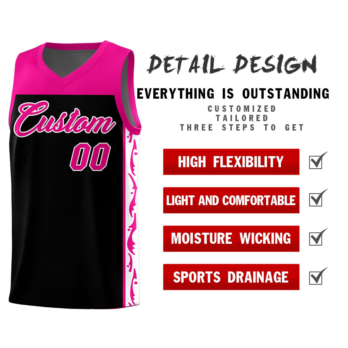 Custom Black Side Pattern Sports Uniform Basketball Jersey|KXKSHOP