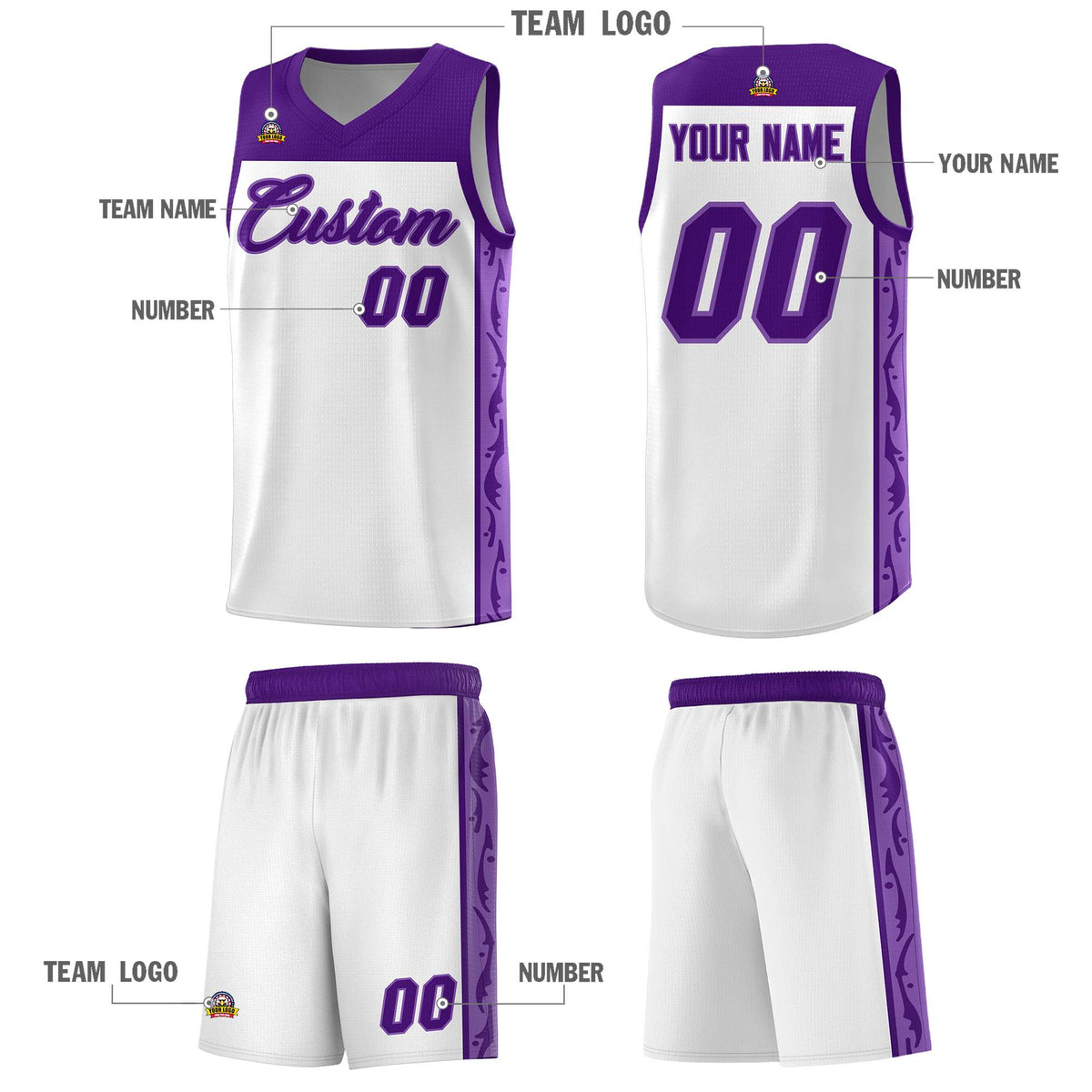 Custom White Side Pattern Sports Uniform Basketball Jersey|KXKSHOP