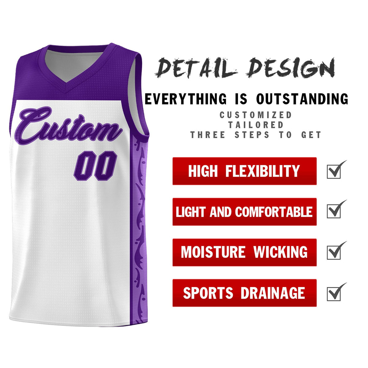 Custom White Side Pattern Sports Uniform Basketball Jersey|KXKSHOP
