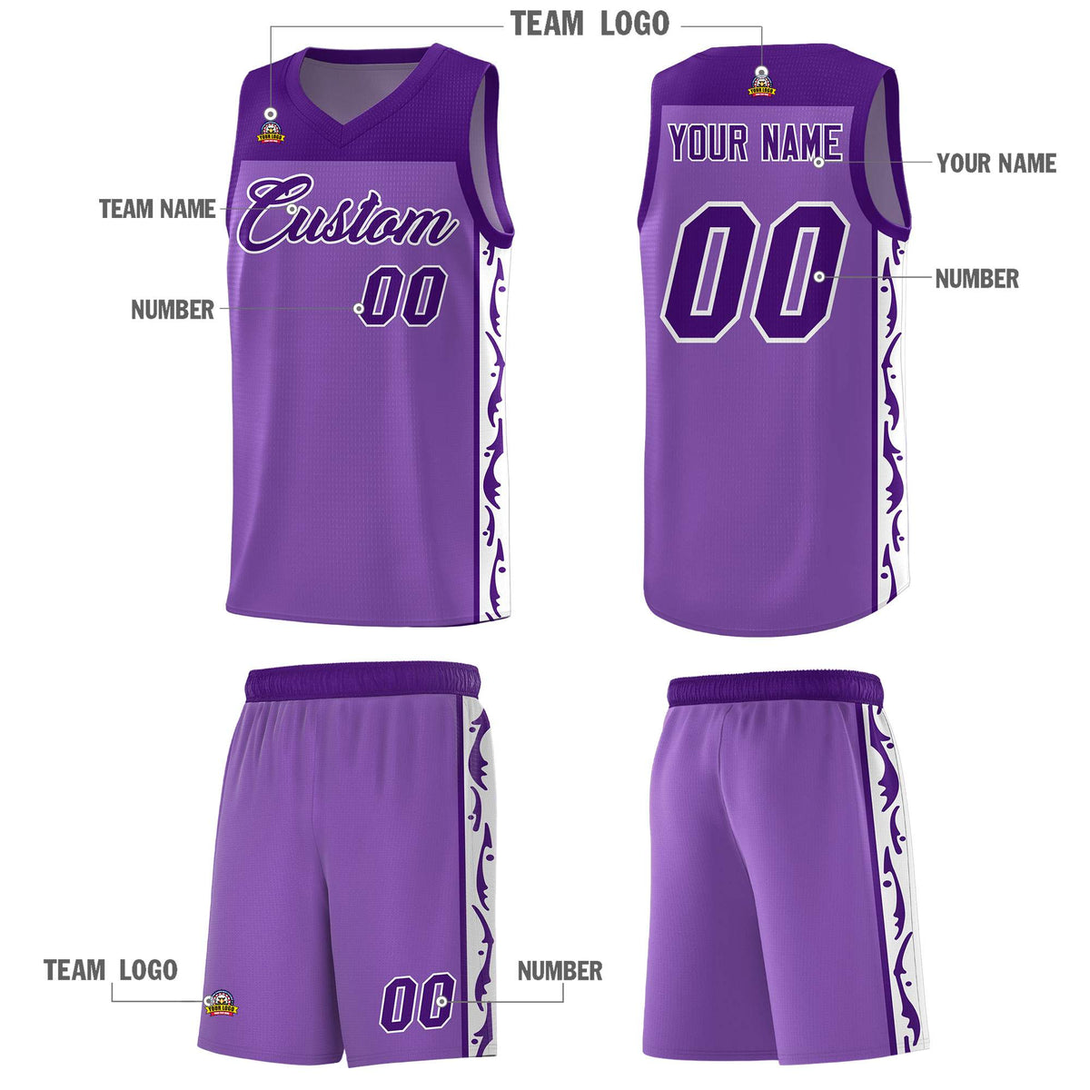Custom Purple Side Pattern Sports Uniform Basketball Jersey|KXKSHOP