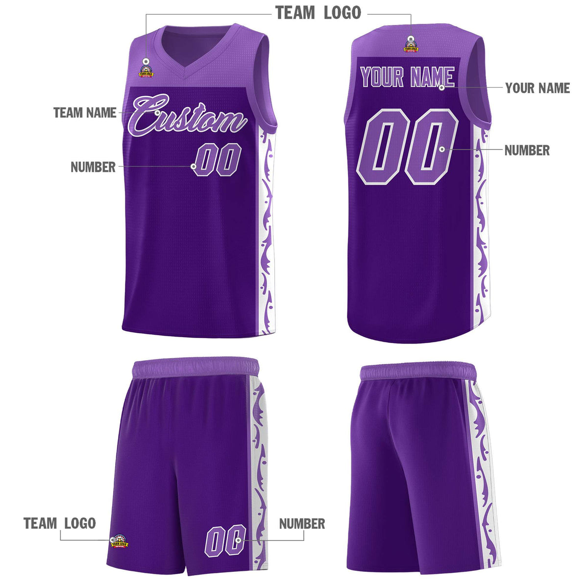 Custom Purple Side Pattern Sports Uniform Basketball Jersey|KXKSHOP