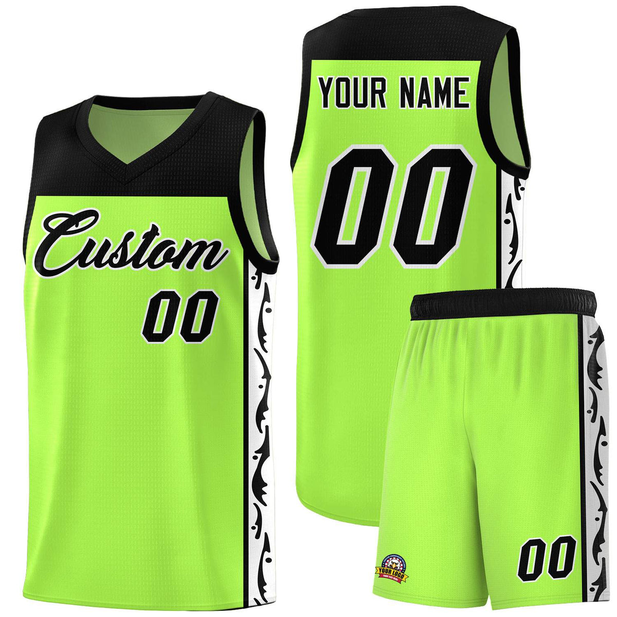 Custom Neon Green Side Pattern Sports Uniform Basketball Jersey|KXKSHOP