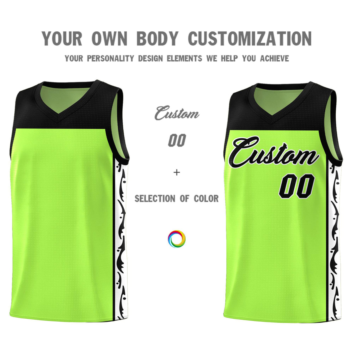 Custom Neon Green Side Pattern Sports Uniform Basketball Jersey|KXKSHOP