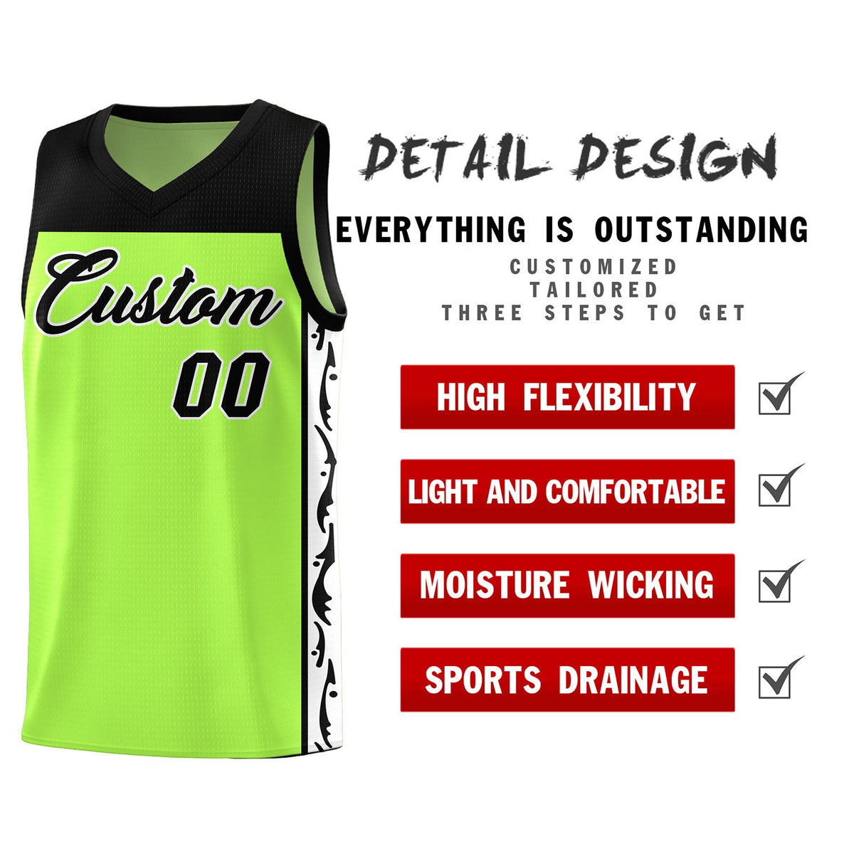Custom Neon Green Side Pattern Sports Uniform Basketball Jersey|KXKSHOP