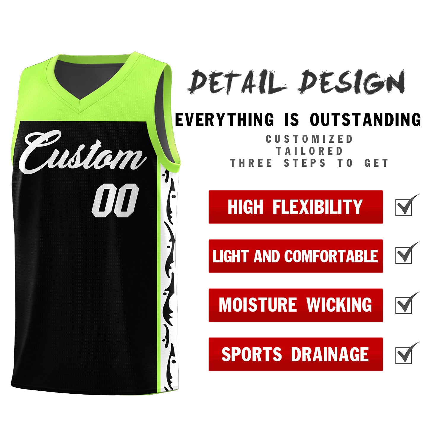 Custom Black Side Pattern Sports Uniform Basketball Jersey|KXKSHOP