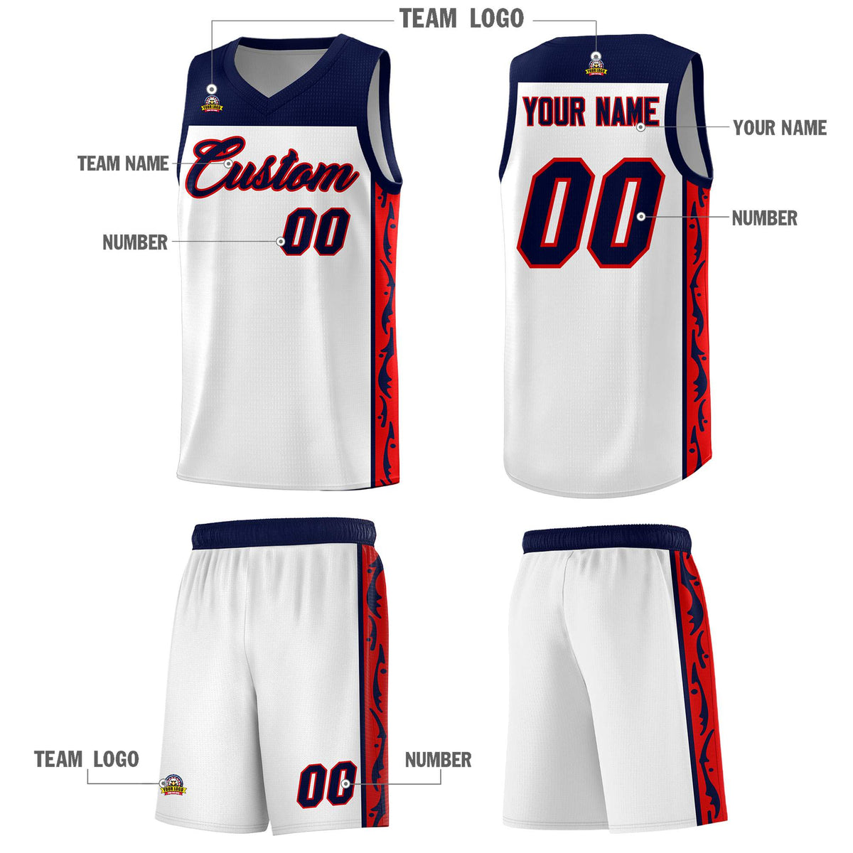 Custom White Side Pattern Sports Uniform Basketball Jersey|KXKSHOP
