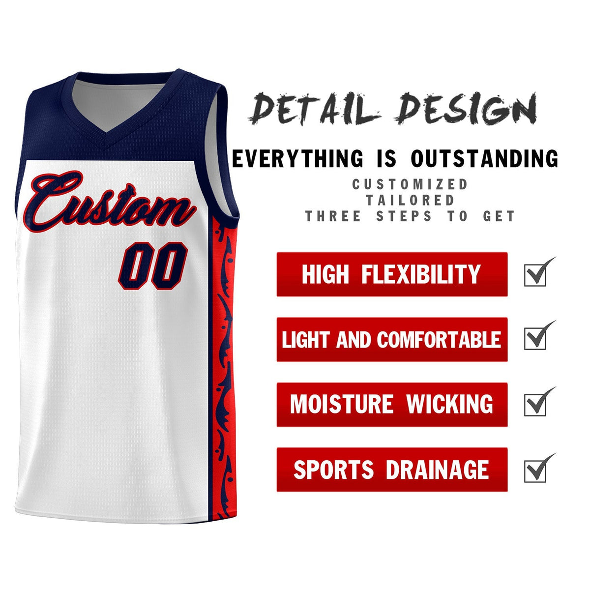 Custom White Side Pattern Sports Uniform Basketball Jersey|KXKSHOP