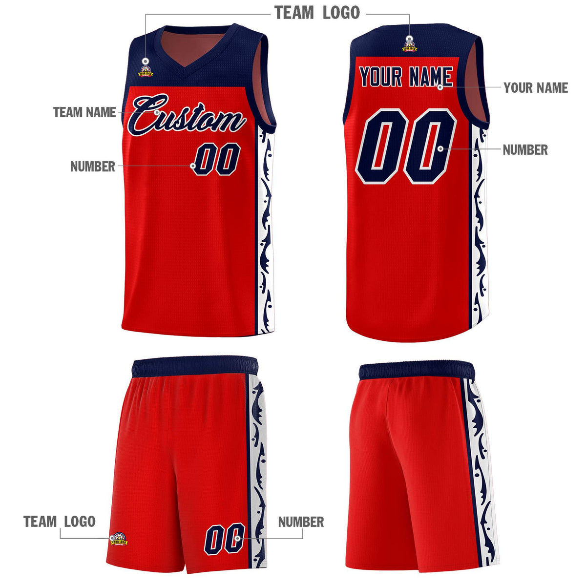 Custom Red Side Pattern Sports Uniform Basketball Jersey|KXKSHOP