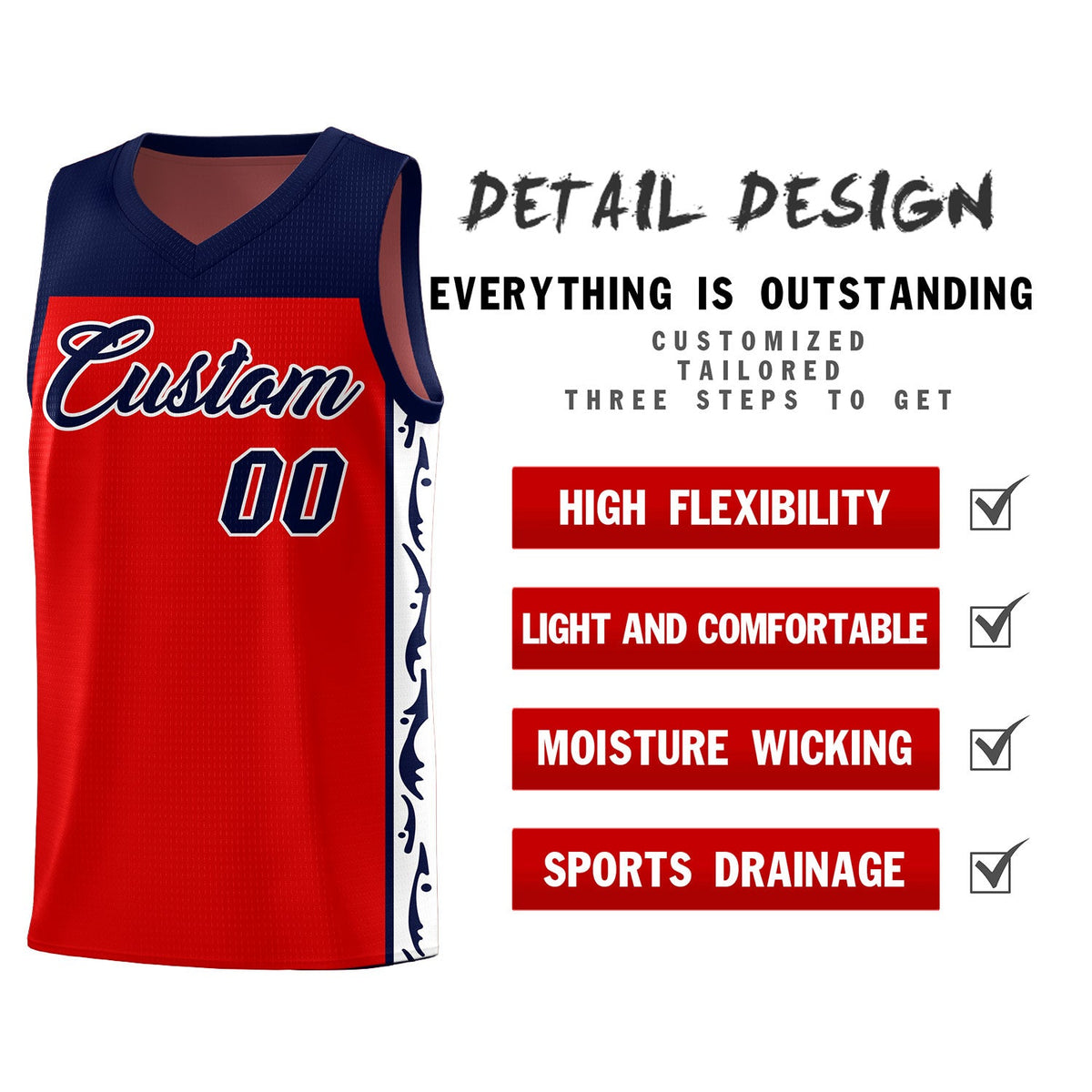 Custom Red Side Pattern Sports Uniform Basketball Jersey|KXKSHOP