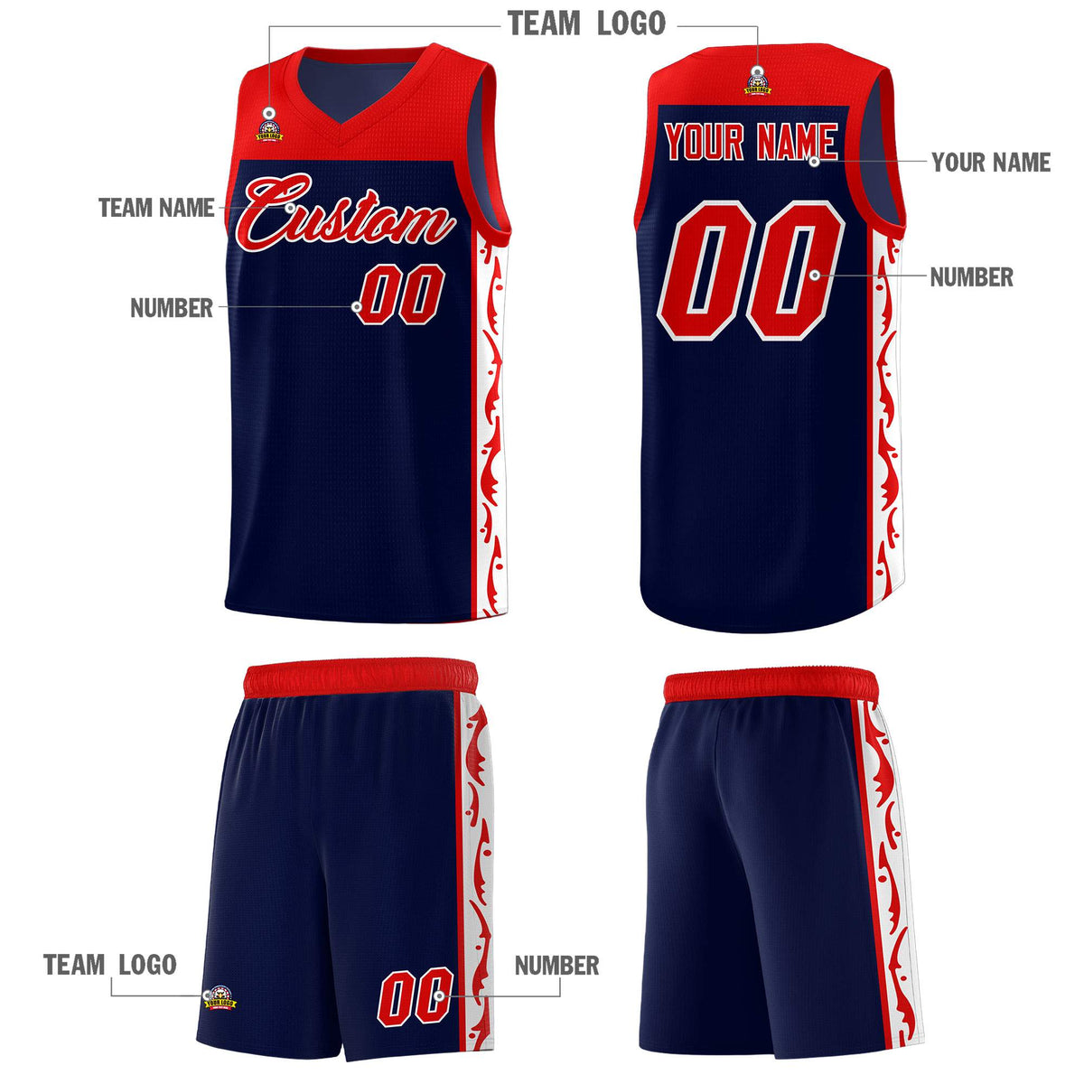 Custom Navy Side Pattern Sports Uniform Basketball Jersey|KXKSHOP