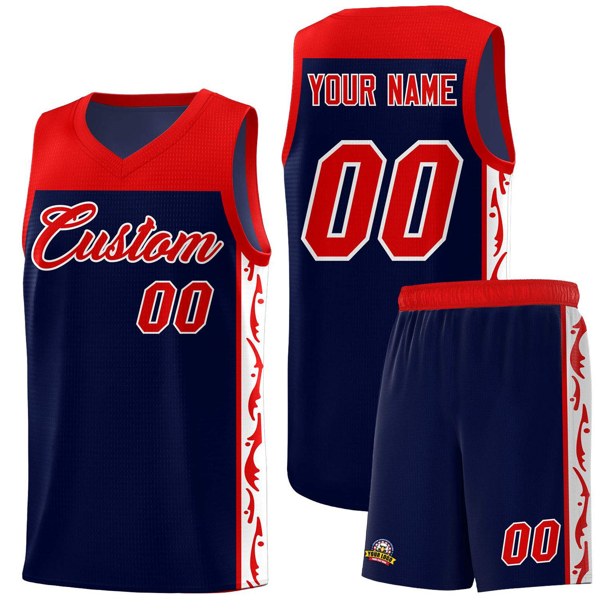 Custom Navy Side Pattern Sports Uniform Basketball Jersey|KXKSHOP