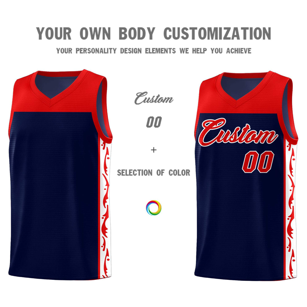 Custom Navy Side Pattern Sports Uniform Basketball Jersey|KXKSHOP