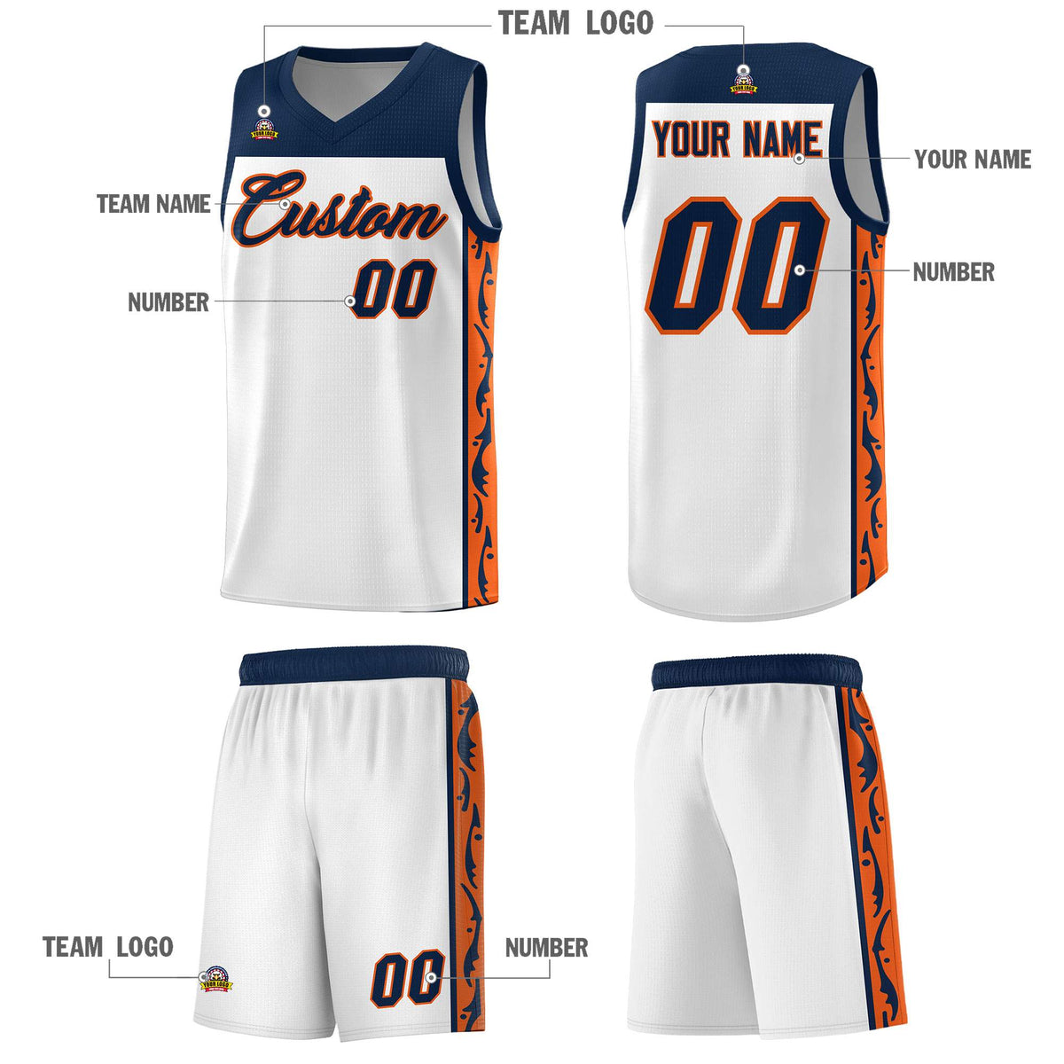Custom White Side Pattern Sports Uniform Basketball Jersey|KXKSHOP